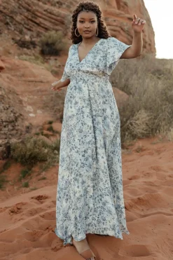 Baltic Born Verona Smocked Maxi Dress | White + Blue Print