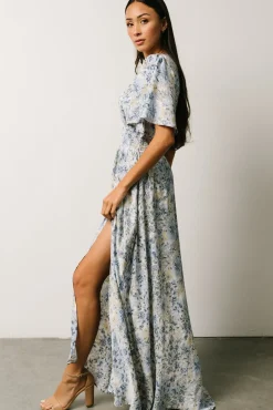 Baltic Born Verona Smocked Maxi Dress | White + Blue Print