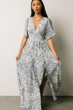 Baltic Born Verona Smocked Maxi Dress | White + Blue Print