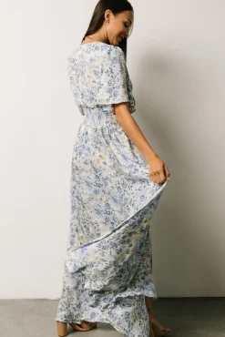 Baltic Born Verona Smocked Maxi Dress | White + Blue Print