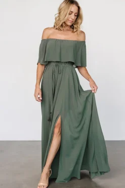 Baltic Born Victoria Off Shoulder Maxi Dress | Dark Sage