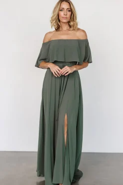 Baltic Born Victoria Off Shoulder Maxi Dress | Dark Sage