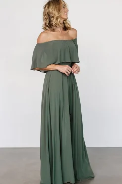 Baltic Born Victoria Off Shoulder Maxi Dress | Dark Sage