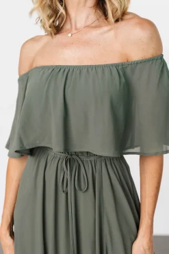 Baltic Born Victoria Off Shoulder Maxi Dress | Dark Sage