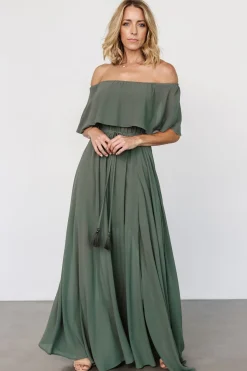 Baltic Born Victoria Off Shoulder Maxi Dress | Dark Sage