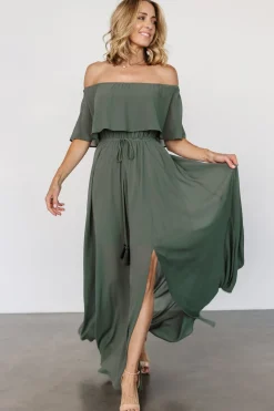 Baltic Born Victoria Off Shoulder Maxi Dress | Dark Sage