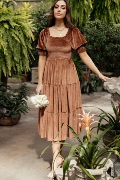Baltic Born Vivaldi Smocked Velvet Midi Dress |