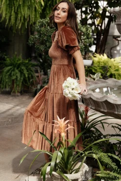 Baltic Born Vivaldi Smocked Velvet Midi Dress |