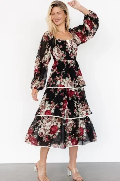 Baltic Born Viviana Tiered Dress | Black Floral