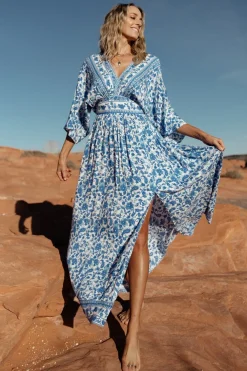 Baltic Born Watson Kimono Maxi Dress | Blue + White