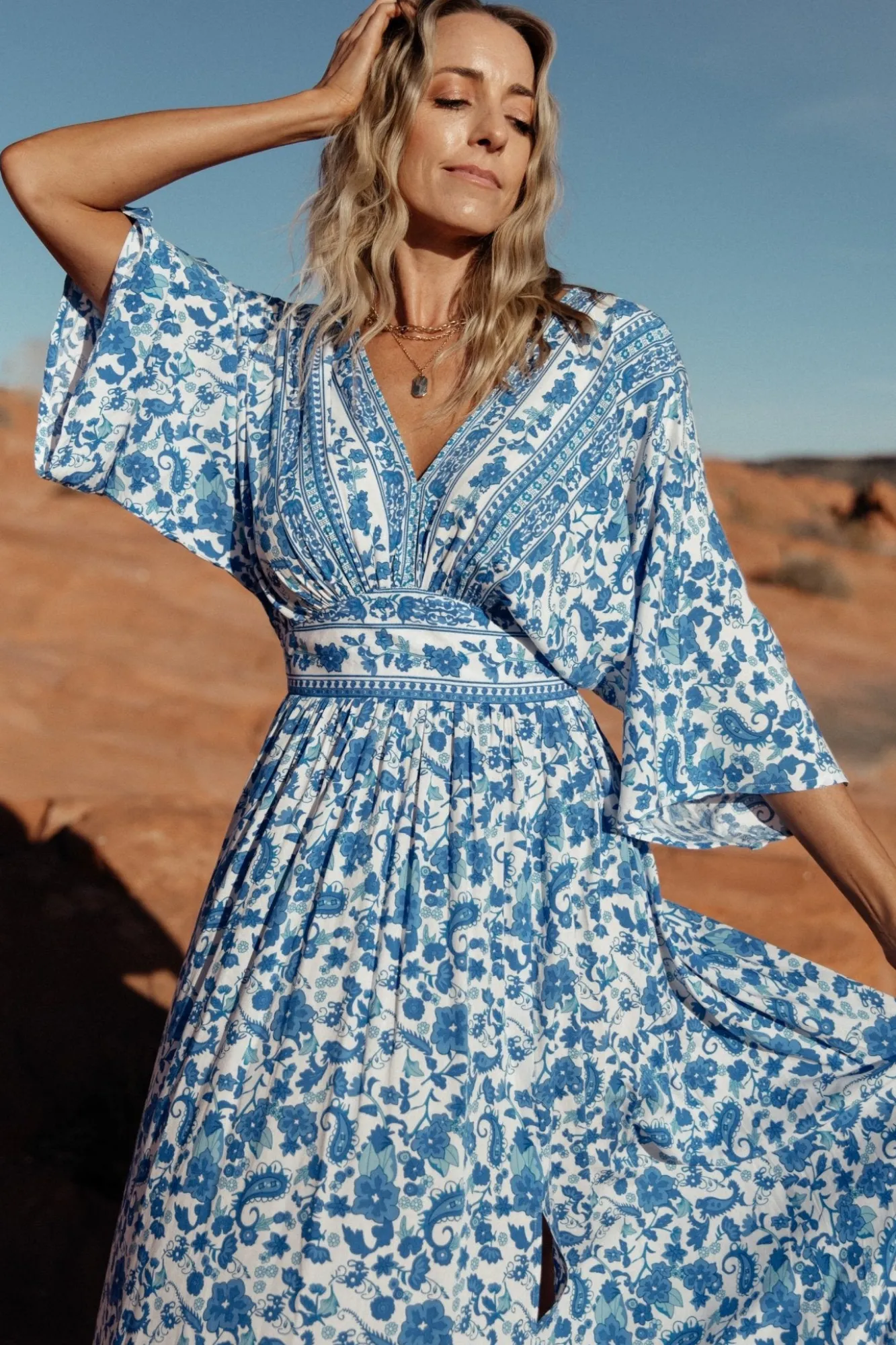 Baltic Born Watson Kimono Maxi Dress | Blue + White