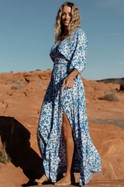 Baltic Born Watson Kimono Maxi Dress | Blue + White