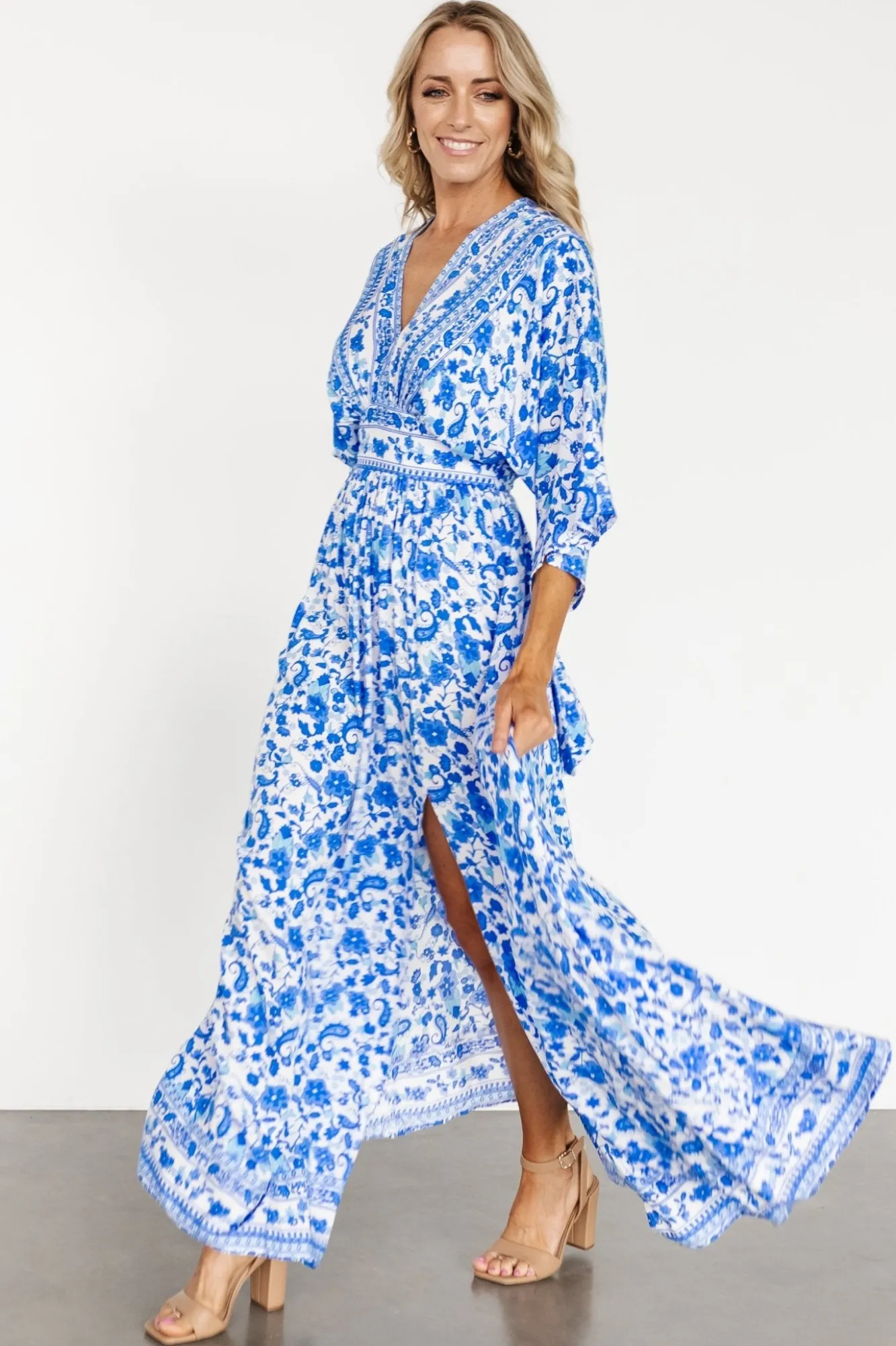 Baltic Born Watson Kimono Maxi Dress | Blue + White