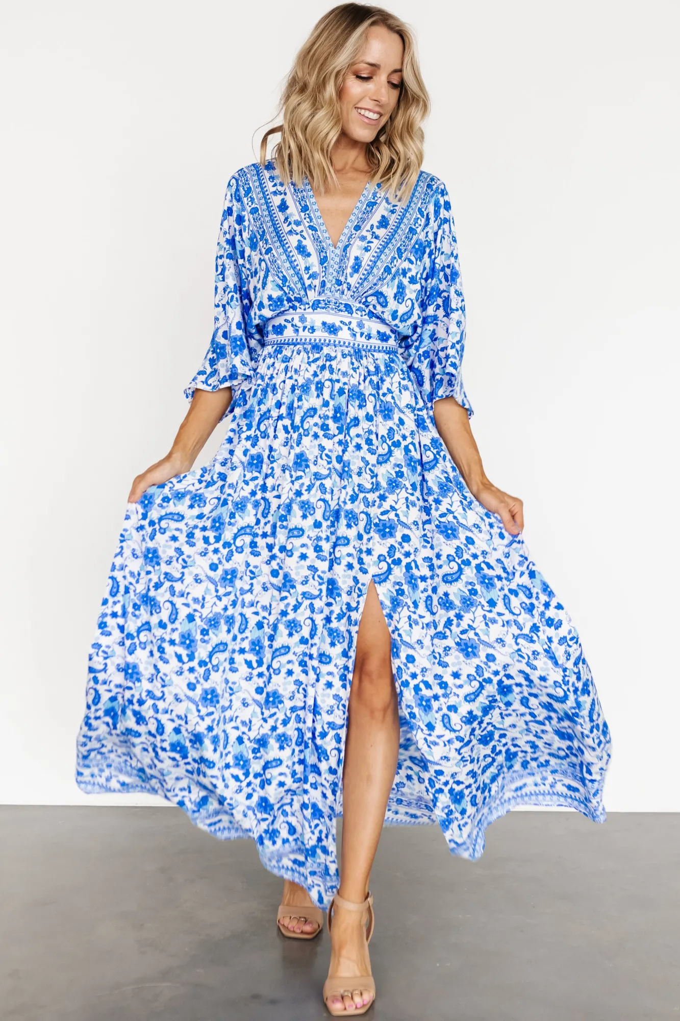 Baltic Born Watson Kimono Maxi Dress | Blue + White