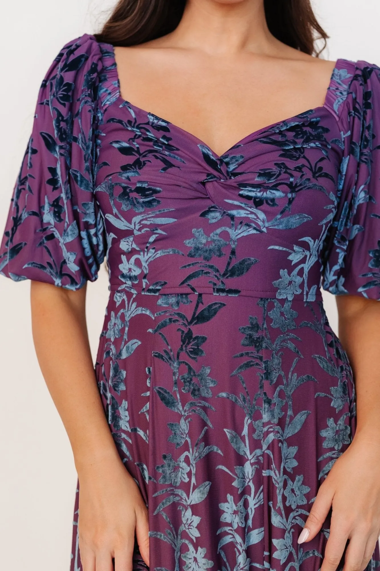Baltic Born Westbrook Velvet Dress | Plum + Blue Floral