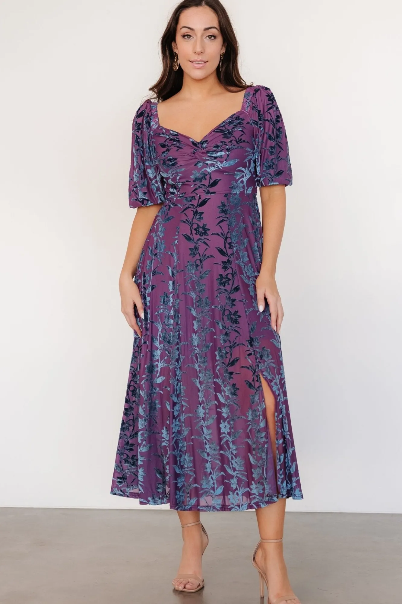 Baltic Born Westbrook Velvet Dress | Plum + Blue Floral