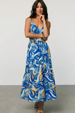 Baltic Born Yara Wrap Dress | Blue + Gold Multi