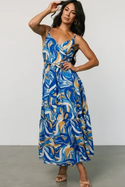 Baltic Born Yara Wrap Dress | Blue + Gold Multi