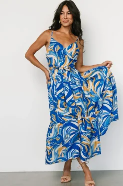 Baltic Born Yara Wrap Dress | Blue + Gold Multi