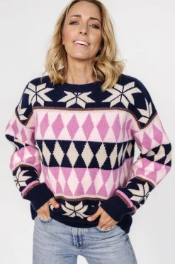 Baltic Born Zermatt Sweater | Navy + Pink Print