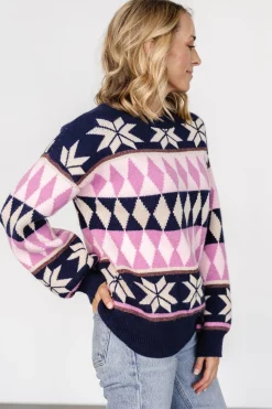 Baltic Born Zermatt Sweater | Navy + Pink Print