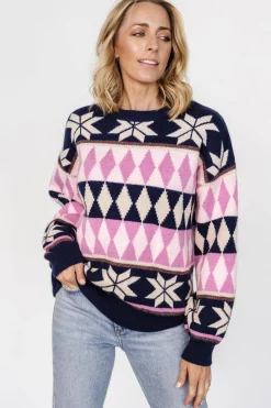 Baltic Born Zermatt Sweater | Navy + Pink Print