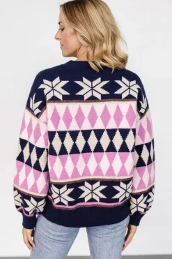 Baltic Born Zermatt Sweater | Navy + Pink Print