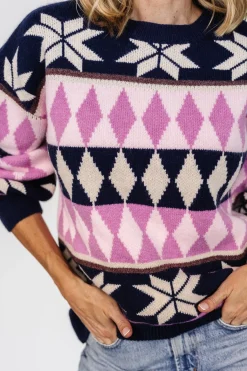 Baltic Born Zermatt Sweater | Navy + Pink Print