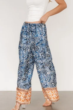 Baltic Born Zora Boho Satin Pants | Blue Multi Print