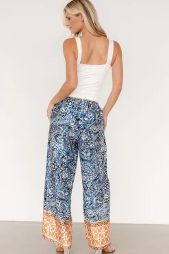 Baltic Born Zora Boho Satin Pants | Blue Multi Print