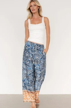 Baltic Born Zora Boho Satin Pants | Blue Multi Print