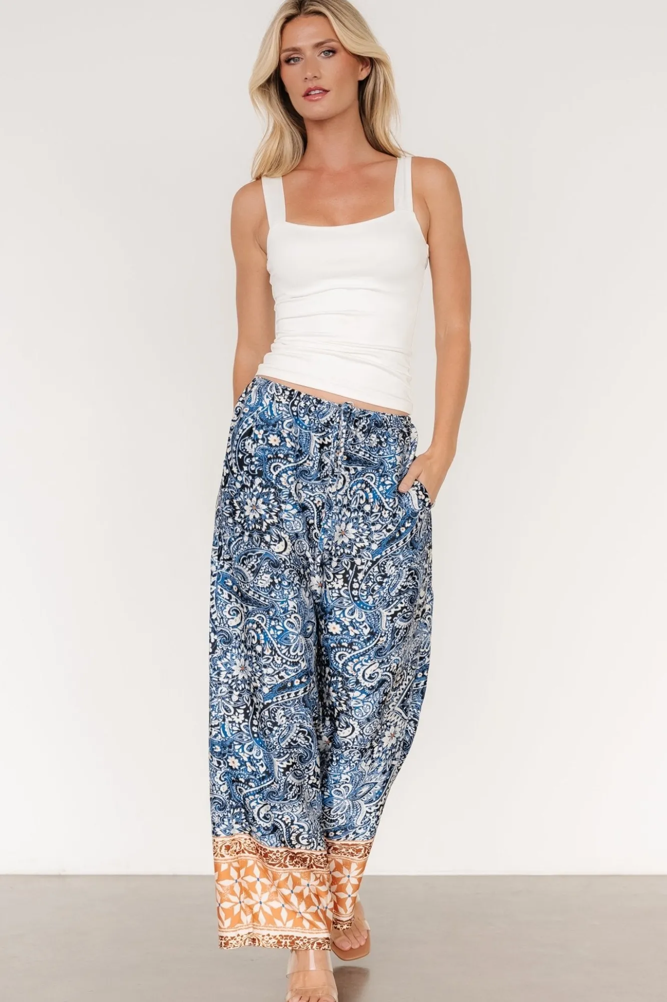Baltic Born Zora Boho Satin Pants | Blue Multi Print