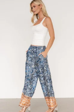 Baltic Born Zora Boho Satin Pants | Blue Multi Print