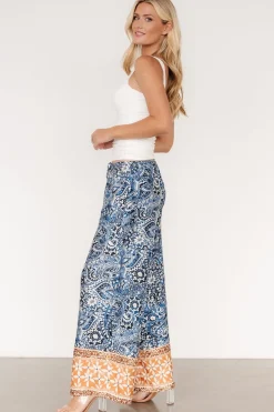 Baltic Born Zora Boho Satin Pants | Blue Multi Print
